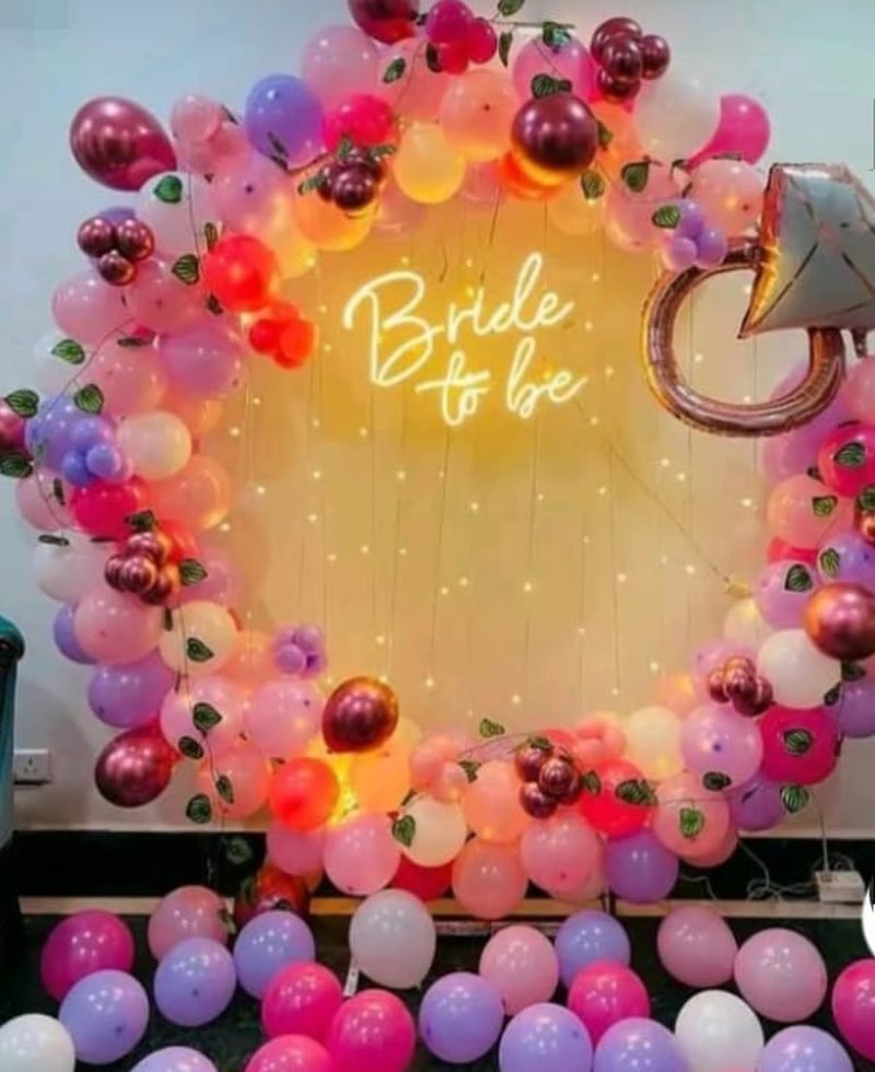 Round balloon hoop with neon Bride to be sign and ring balloon – Events In Sialkot