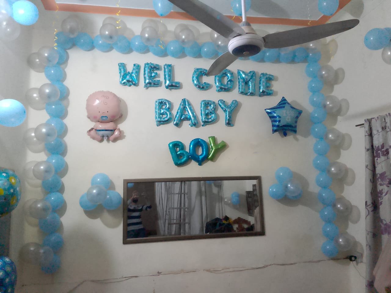 White and teal welcome baby balloon decoration in Sialkot – Events In Sialkot
