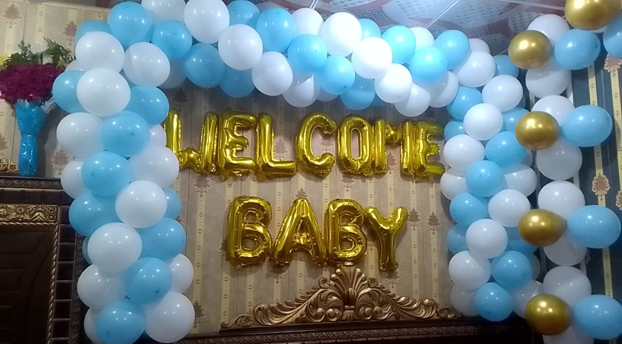 Blue and gold welcome baby balloon decoration in Sialkot – Events In Sialkot