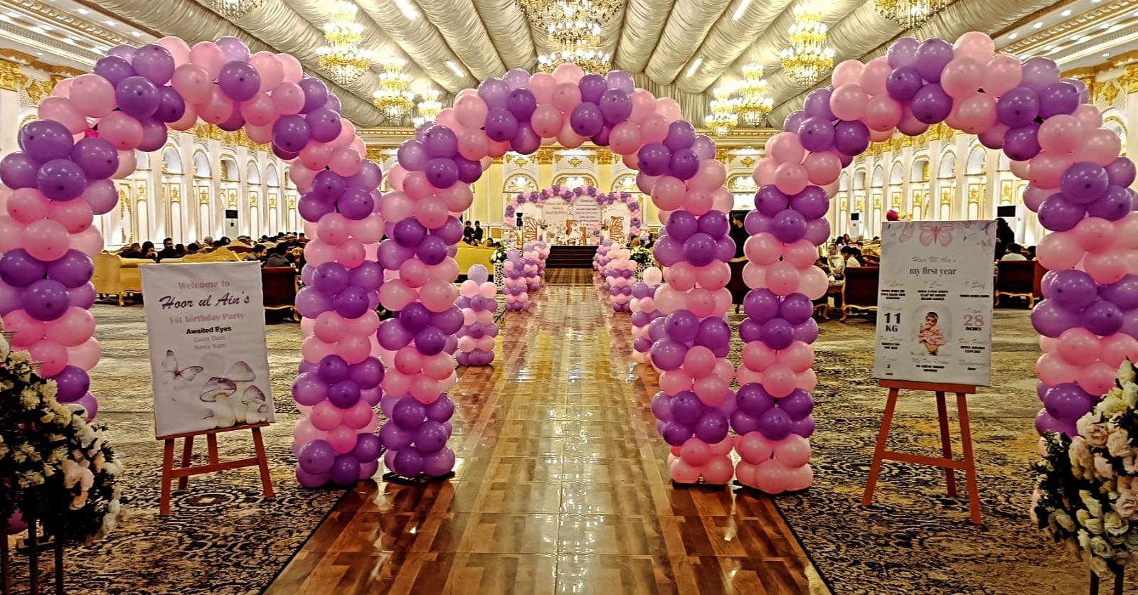 Pink and orange birthday balloon decoration in Sialkot – Events In Sialkot