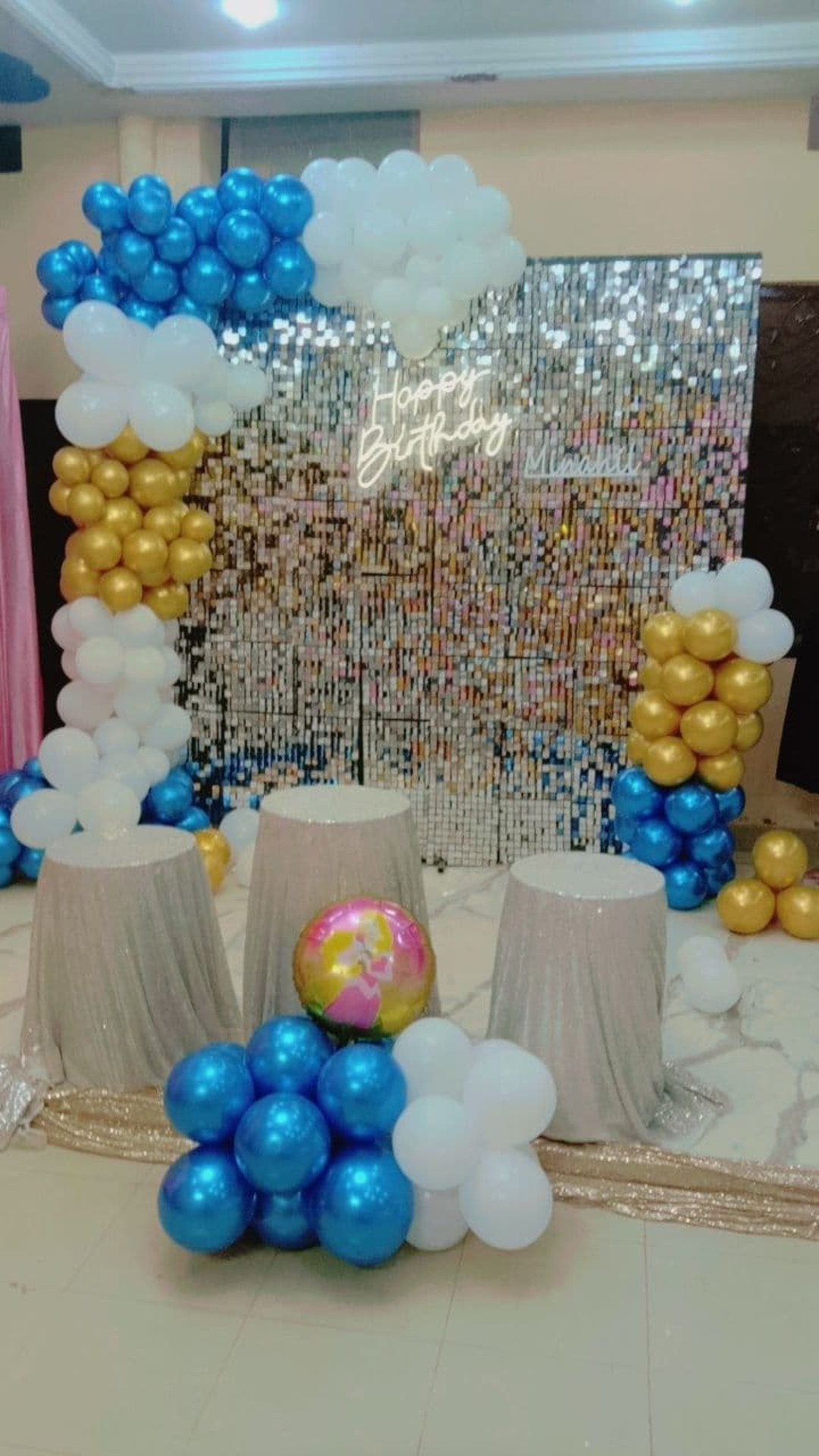 Blue and gold birthday balloon decoration in Sialkot – Events In Sialkot
