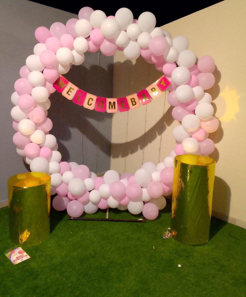 Orange and gold birthday balloon decoration in Sialkot – Events In Sialkot