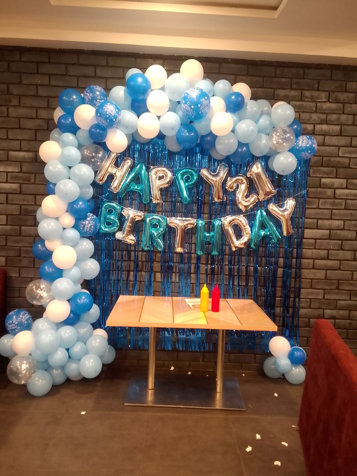 Orange and blue birthday balloon decoration in Sialkot – Events In Sialkot