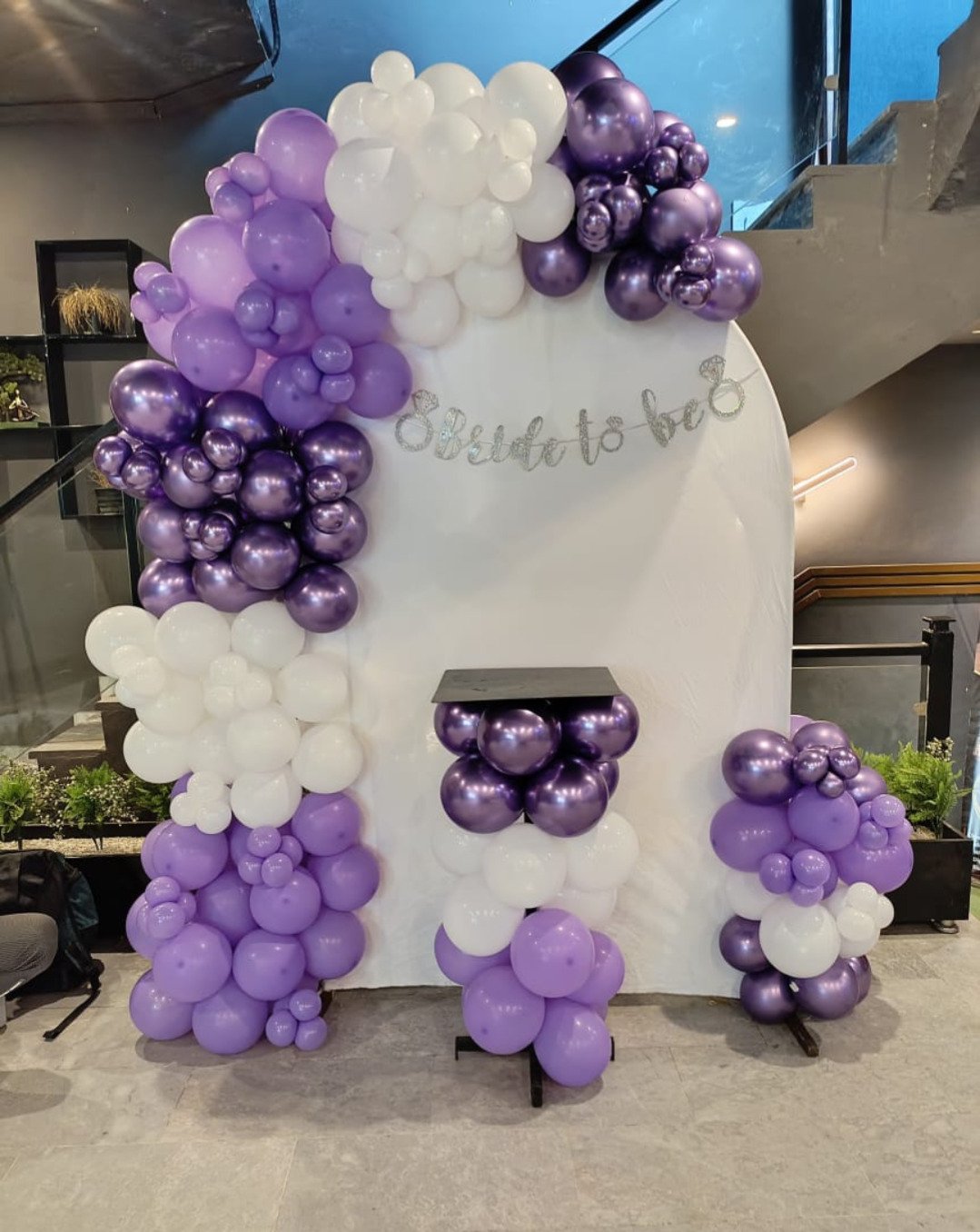 White and purple bride to be balloon setup in Sialkot – Events In Sialkot