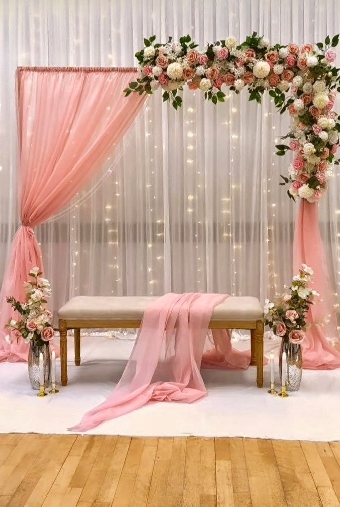 White and orange floral backdrop decor with fairy lights in Sialkot – Events In Sialkot