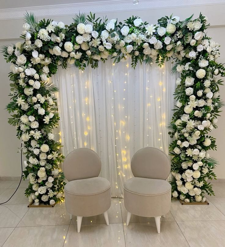 White floral backdrop decor with fairy lights in Sialkot – Events In Sialkot