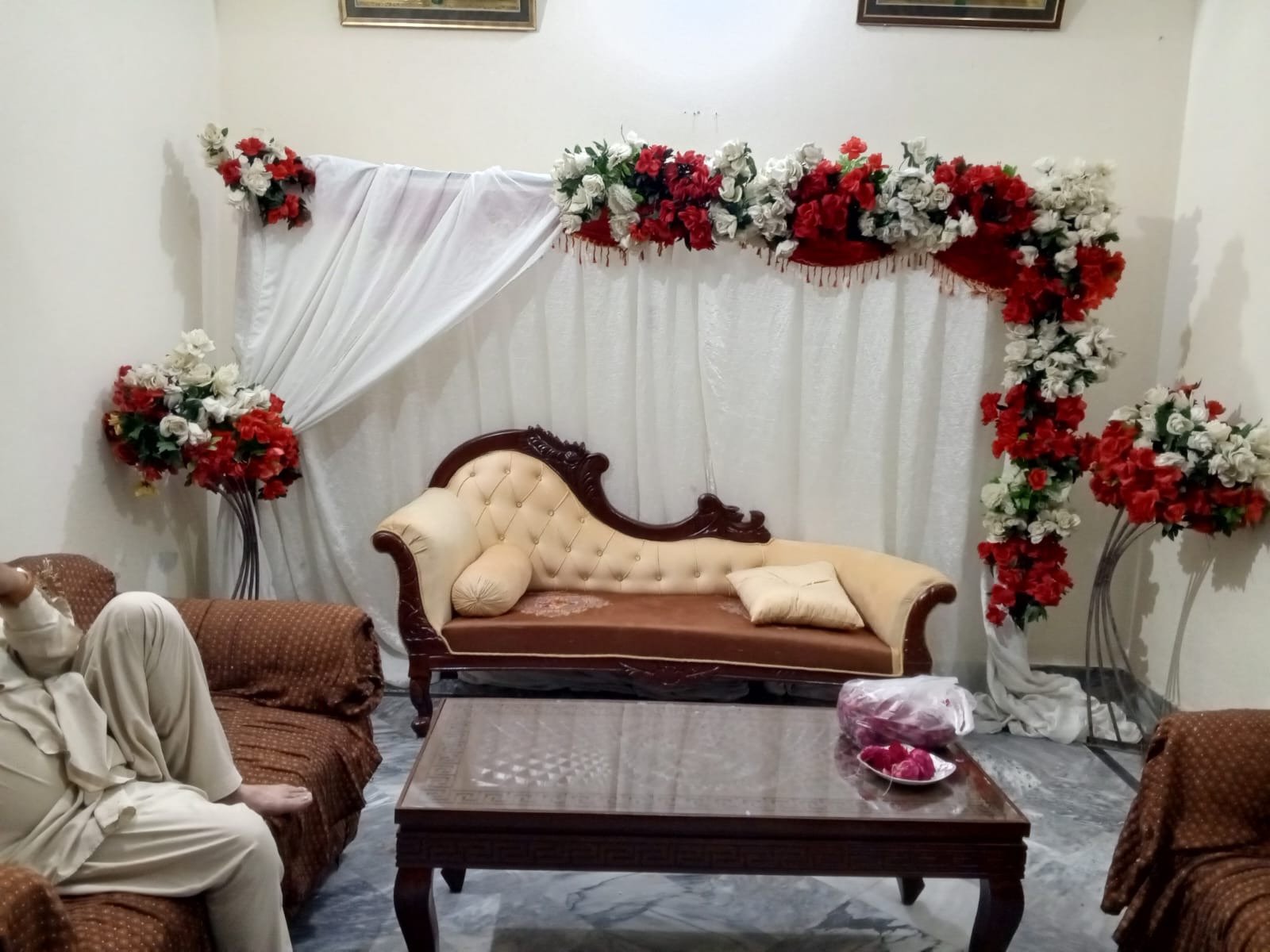 White floral backdrop decor with fairy lights in Sialkot – Events In Sialkot