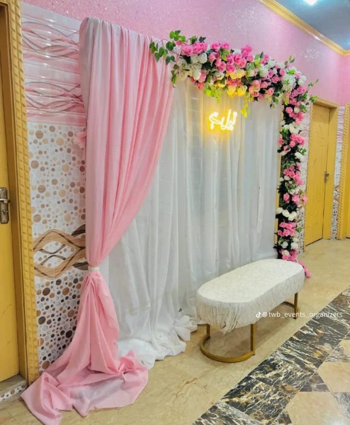 Gold floral backdrop decor with fairy lights in Sialkot – Events In Sialkot