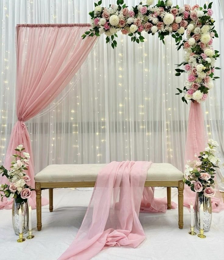 White floral backdrop decor with fairy lights in Sialkot – Events In Sialkot