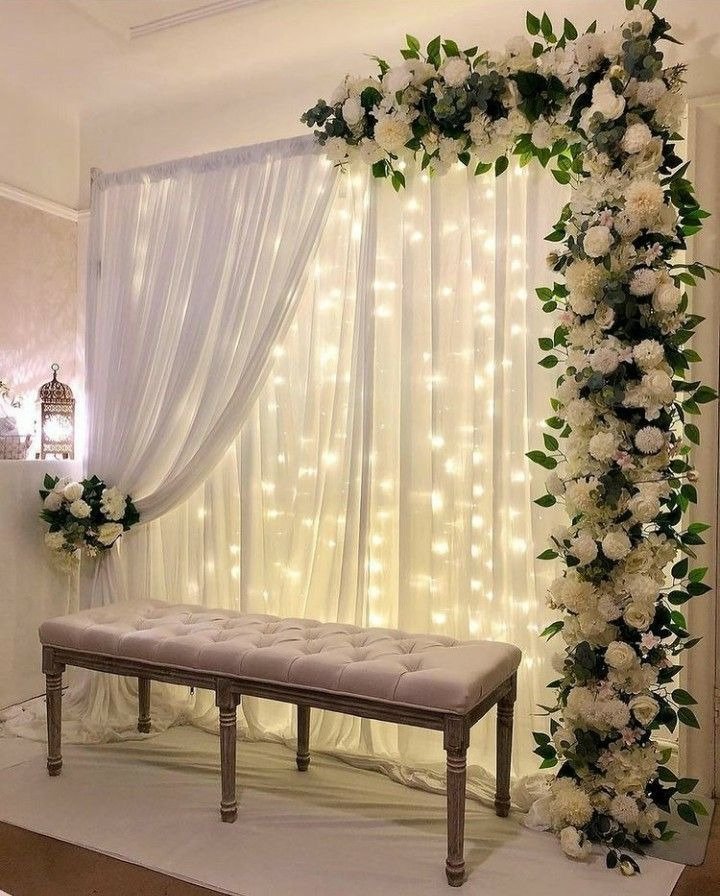 Orange and white floral backdrop decor with fairy lights in Sialkot – Events In Sialkot