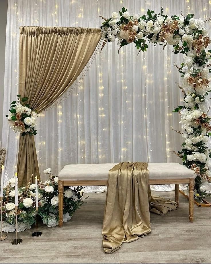 White floral backdrop decor with fairy lights in Sialkot – Events In Sialkot