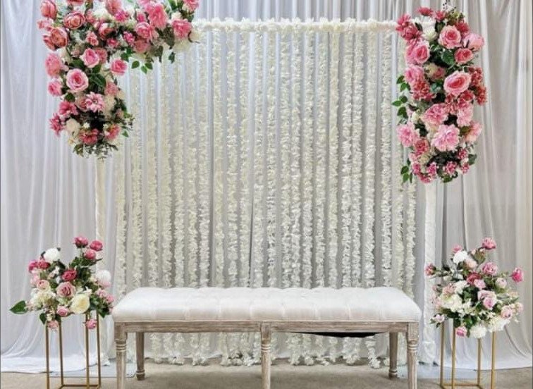 White floral backdrop decor with fairy lights in Sialkot – Events In Sialkot