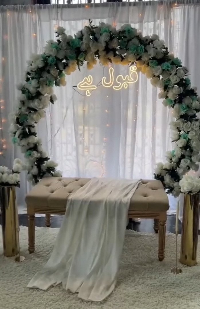 White floral backdrop decor with fairy lights in Sialkot – Events In Sialkot