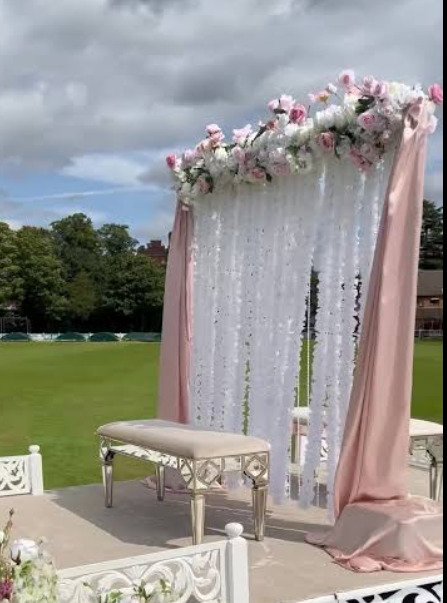 White and green floral backdrop decor with fairy lights in Sialkot – Events In Sialkot