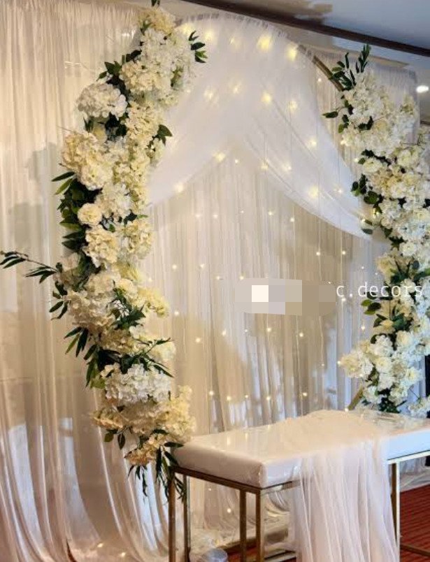 White floral backdrop decor with fairy lights in Sialkot – Events In Sialkot