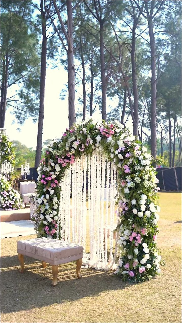White floral backdrop decor with fairy lights in Sialkot – Events In Sialkot