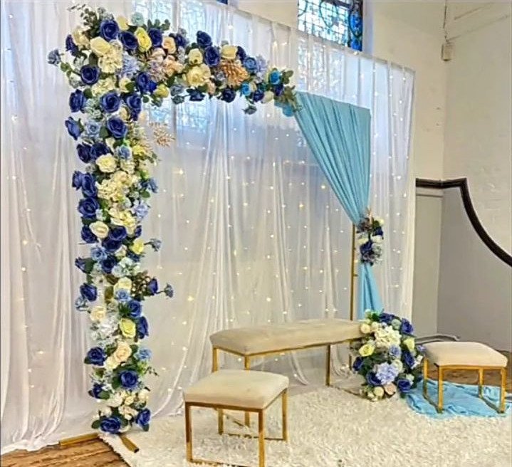 White floral backdrop decor with fairy lights in Sialkot – Events In Sialkot