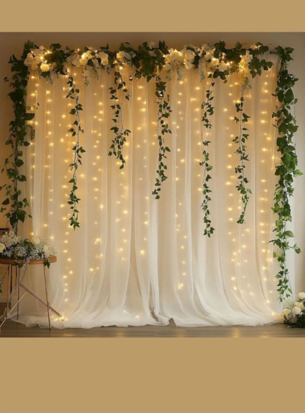 Orange floral backdrop decor with fairy lights in Sialkot – Events In Sialkot