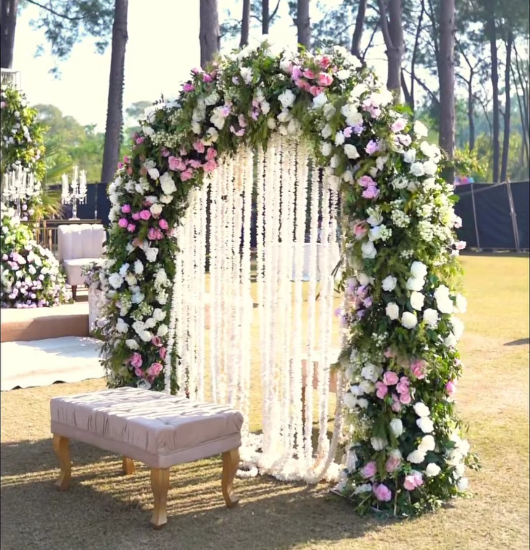 White floral backdrop decor with fairy lights in Sialkot – Events In Sialkot