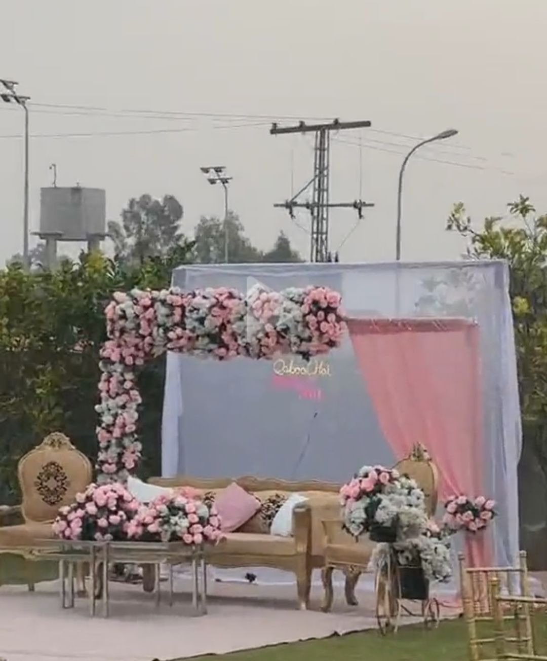 White floral backdrop decor with fairy lights in Sialkot – Events In Sialkot