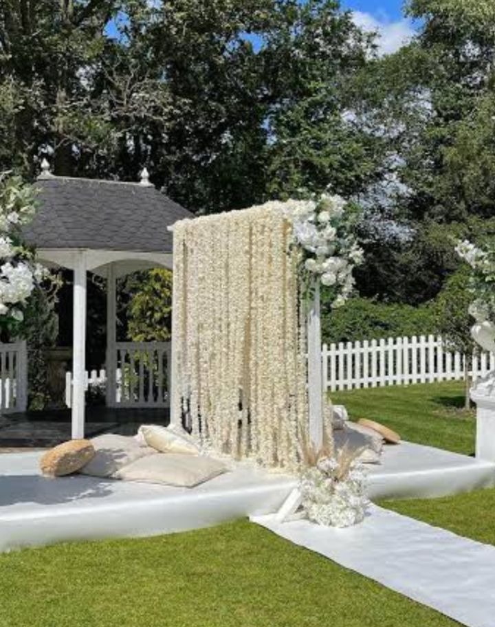 Gold and white floral backdrop decor with fairy lights in Sialkot – Events In Sialkot