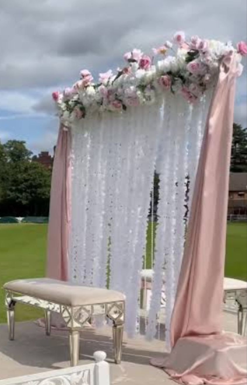 White and green floral backdrop decor with fairy lights in Sialkot – Events In Sialkot