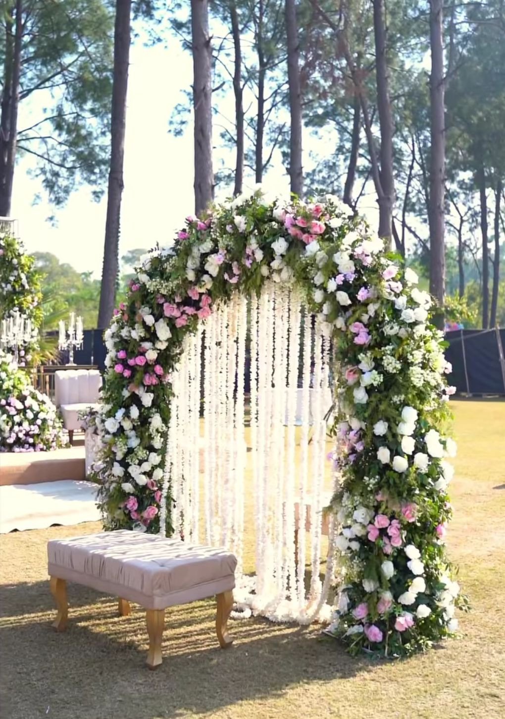 White floral backdrop decor with fairy lights in Sialkot – Events In Sialkot