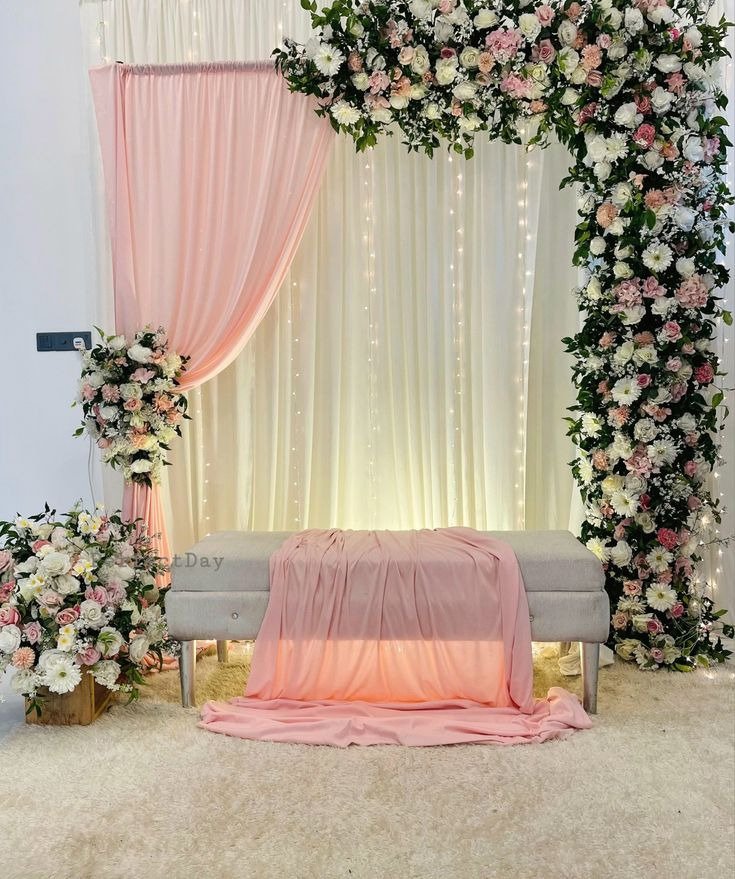 White floral backdrop decor with fairy lights in Sialkot – Events In Sialkot