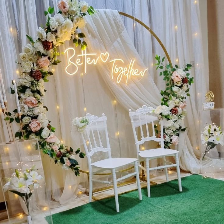 Green floral backdrop decor with fairy lights in Sialkot – Events In Sialkot