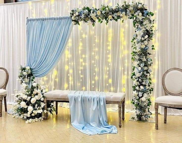 White floral backdrop decor with fairy lights in Sialkot – Events In Sialkot