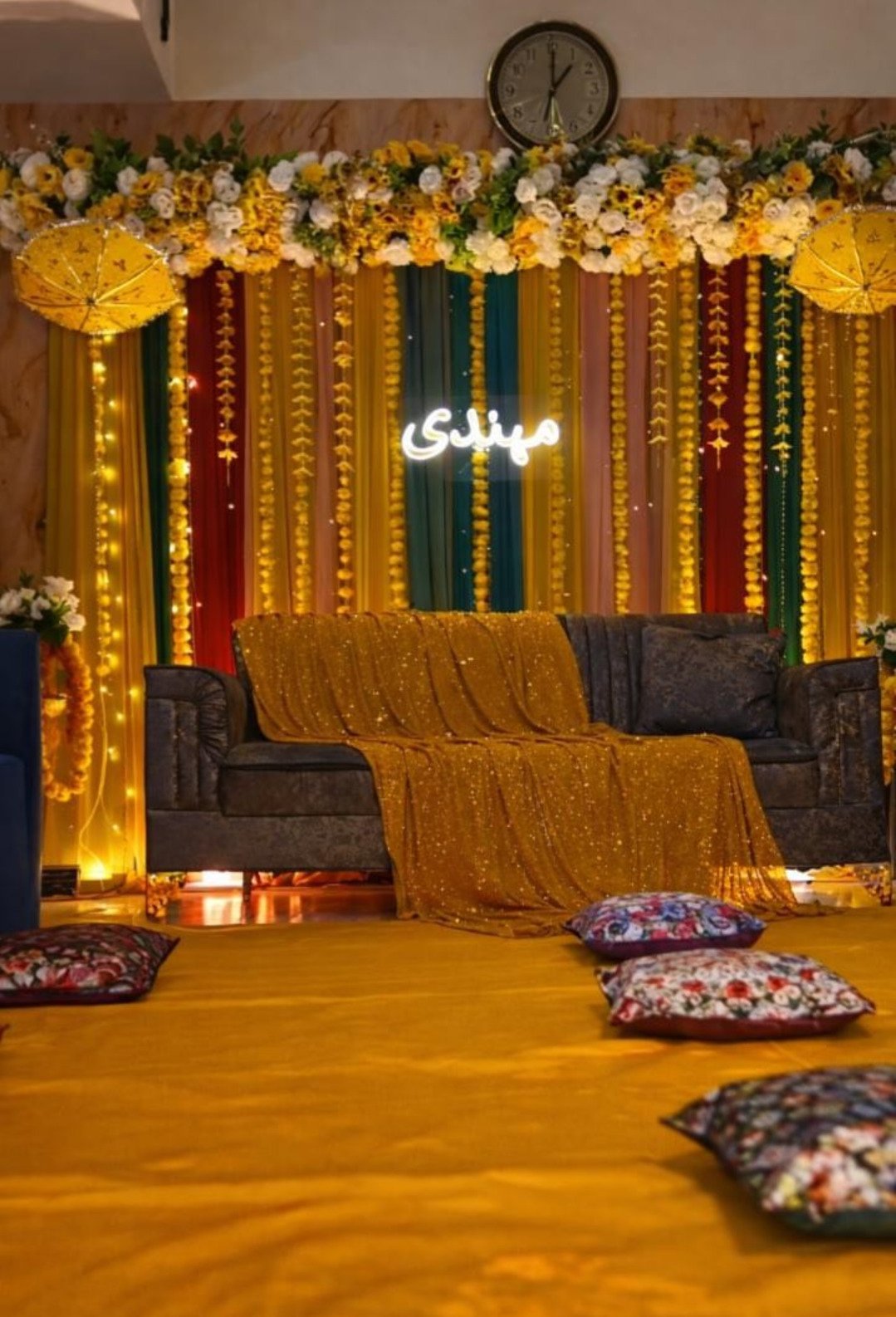 Orange mehndi stage decoration in Sialkot – Events In Sialkot
