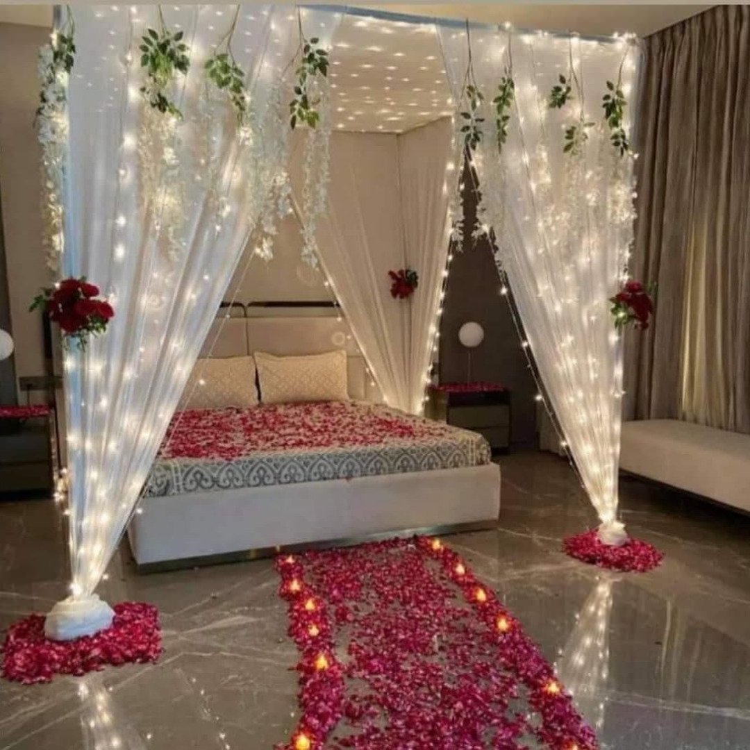 Maroon bridal room flower canopy in Sialkot – Events In Sialkot
